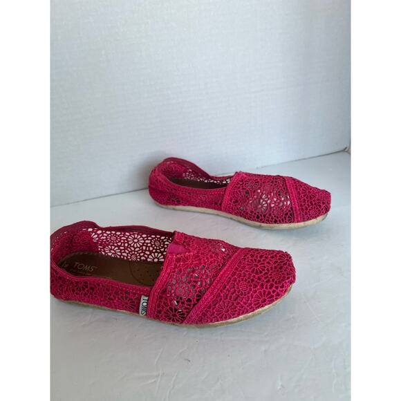 Toms Women’s Alpargata Moroccan Dark Pink Crochet Natural Cotton Flat Shoes Sz 8 - Picture 4 of 7